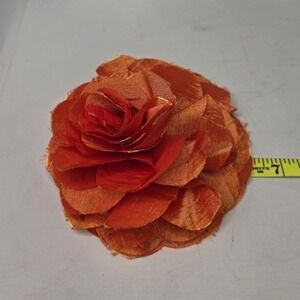 Orange Flower Pin Brooch Fabric Floral Corsage Statement Piece